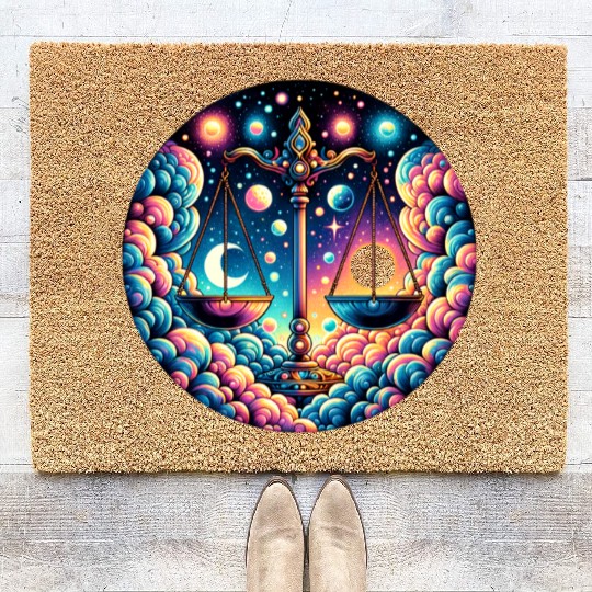 Libra - Celestial Scales of Balance Coir Doormats