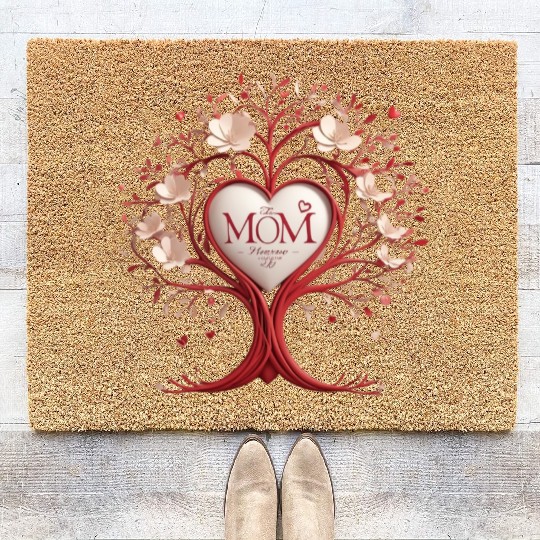 3D Heart Family Tree - Mom, the Heartbeat of Life Coir Doormats