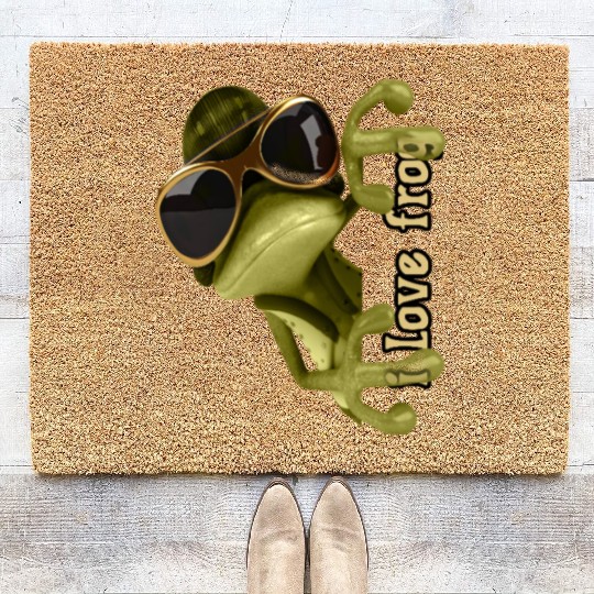 i love frog funny frog design Coir Doormats