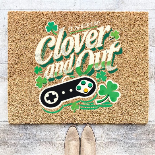 St. Patrick's Day Retro Gaming Clover And Out Coir Doormats