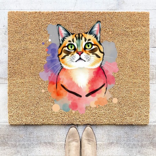 Elegant Watercolor Cat Coir Doormats – Artistic Cat Love
