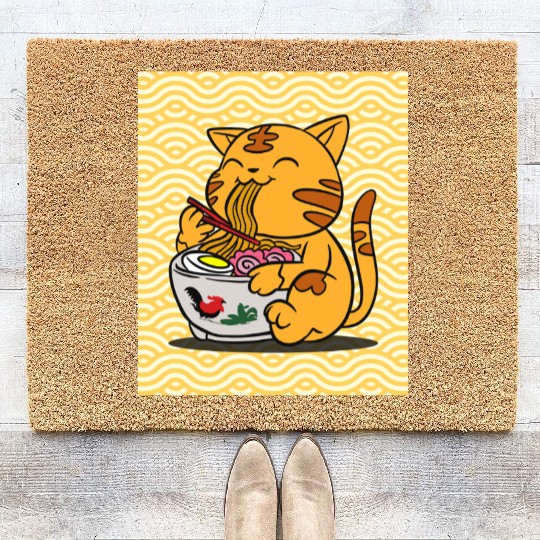 I Love Ramen Cat - Cute Anime Style Japanese Food Coir Doormats