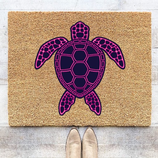 Hot Pink Neon Lava Sea Turtle Design Coir Doormats
