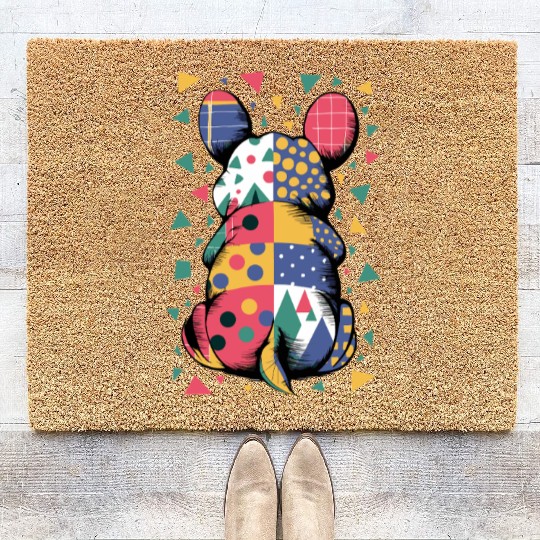 Colorful Geometric Patchwork Abstract Bunny Coir Doormats