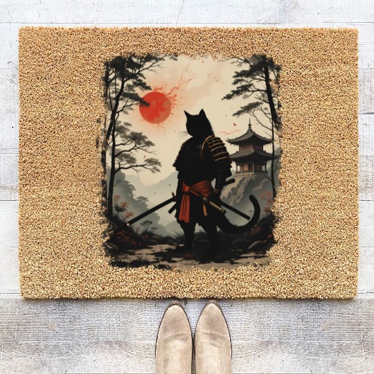 Samurai Cat Warrior Coir Doormats Design