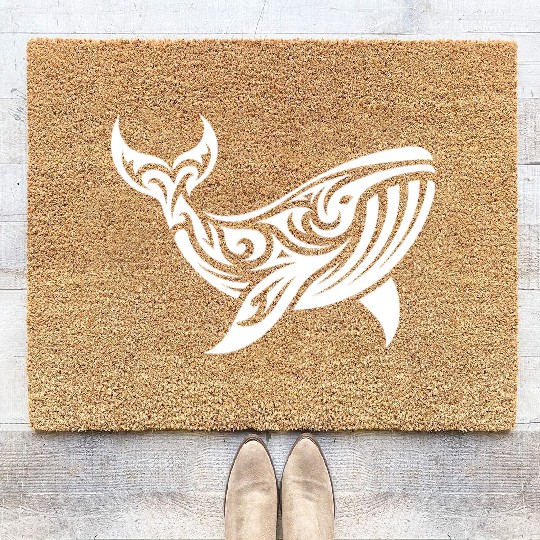 Elegant Giant Whale T Tattoo Style Coir Doormats