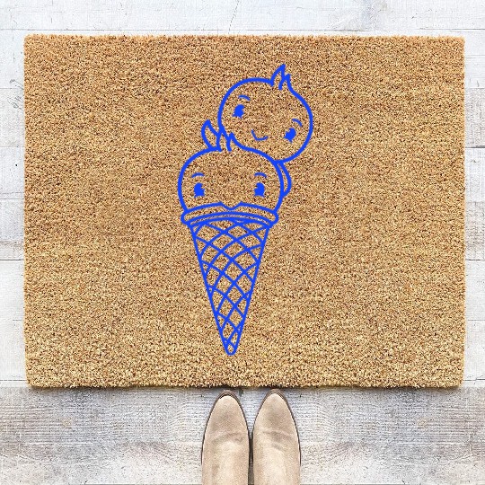 Two Birds Ice Cream Waffle Scoops Greeting Waving Coir Doormats