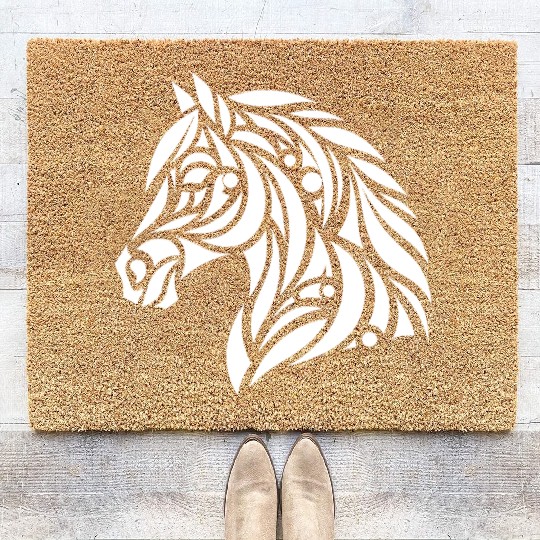 Tribal Horse Head Portrait Pony Tattoo Coir Doormats