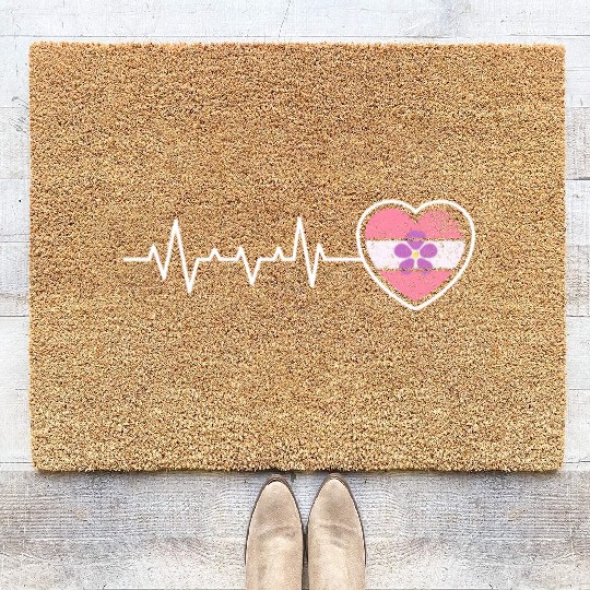 Lesbian Heartbeat Violet Flower Vintage Look Pride Coir Doormats