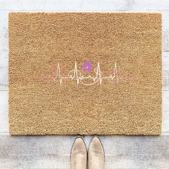 Lesbian Heartbeat Love Pulse Queer Violet Flower Coir Doormats