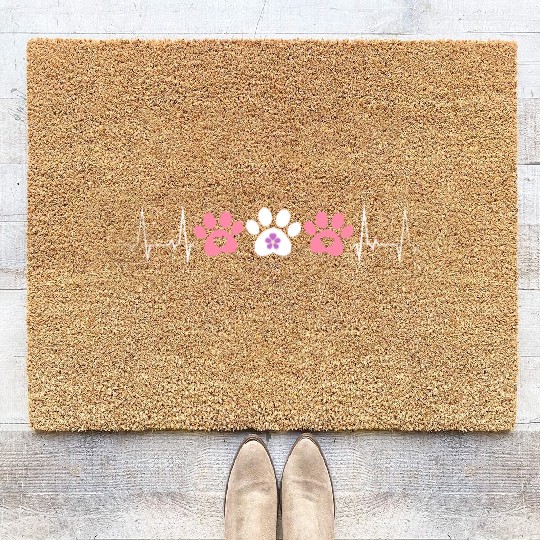 Lesbian Heartbeat Paw Prints Cute Pet Pride Love Coir Doormats