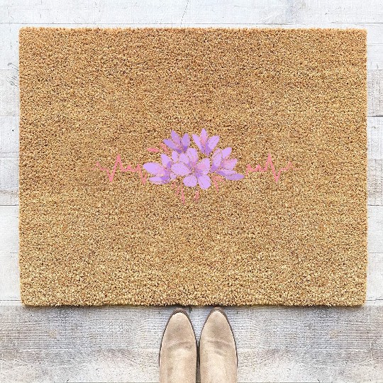 Lesbian Heartbeat Violet Flower Love Pride Art Coir Doormats