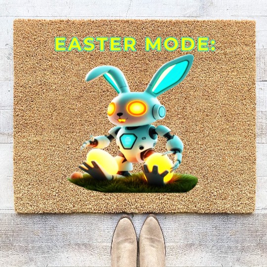 Easter Mode Cybernetic Bunny with Glowing Eggs Coir Doormats