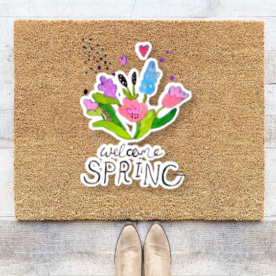 Spring qoute flower illustration Coir Doormats