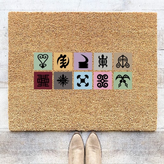 West African Adinkra Symbols Grid Coir Doormats