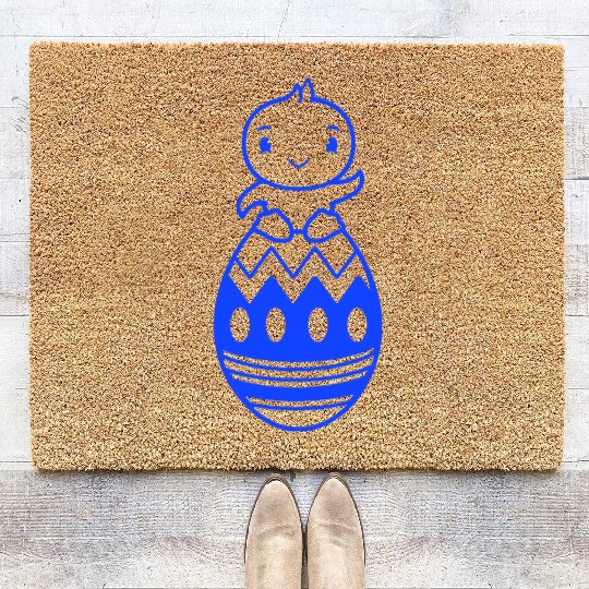 Chick Sits On Giant Easter Egg Waving Easter Sweet Coir Doormats