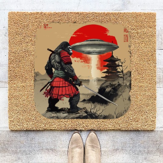 Samurai Bigfoot Japanese Vintage Graphic Ukiyo Coir Doormats