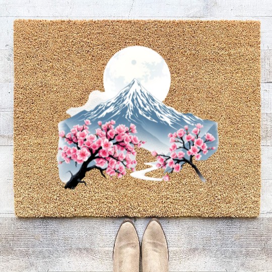 Japanese mount fuji Sakura tree Cherry blossom Coir Doormats