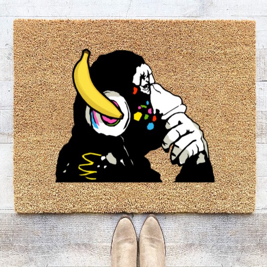 DJ chimpanzee , Banana headphones Coir Doormats