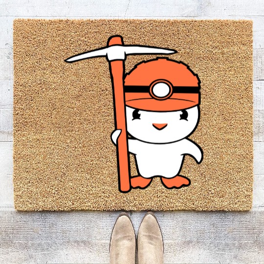 Duck miner pickaxe helmet lamp hard work mining Coir Doormats