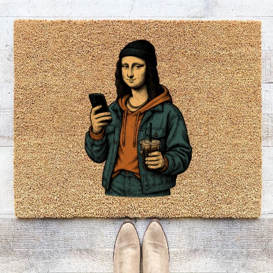 the mona lisa dressed in 2025 street fashion Coir Doormats