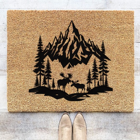 Silhouette Of Moose In Wild Coir Doormats
