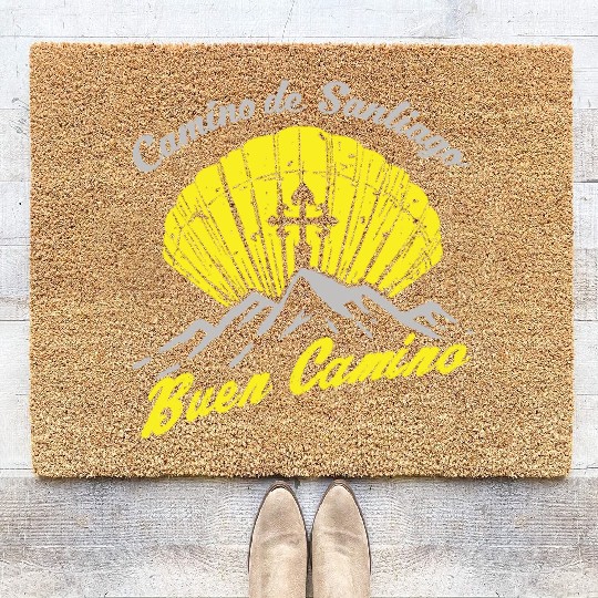 Way of St. James Buen Camino pilgrim shell Coir Doormats