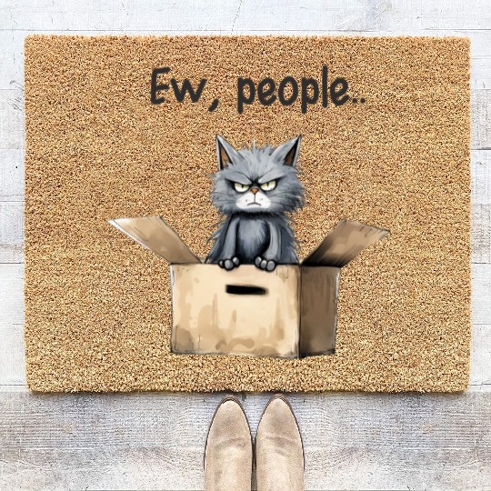 Ew people; cat; cat lovers; funny cat; cranky; Coir Doormats