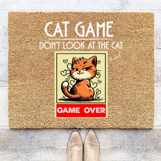Cat Meme Game Humor Don’t Look Game Over Design. Coir Doormats