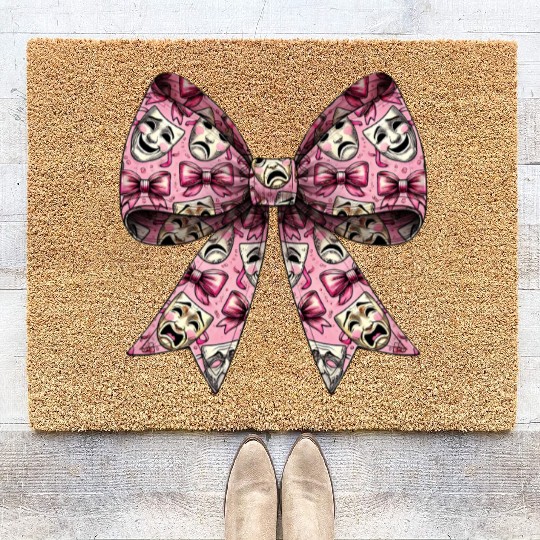 Coquette Bow Theatre Mask Pattern Drama Comedy Coir Doormats
