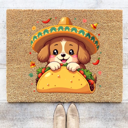 cinco de mayo Taco Puppy Fiesta Sombrero Fun Coir Doormats