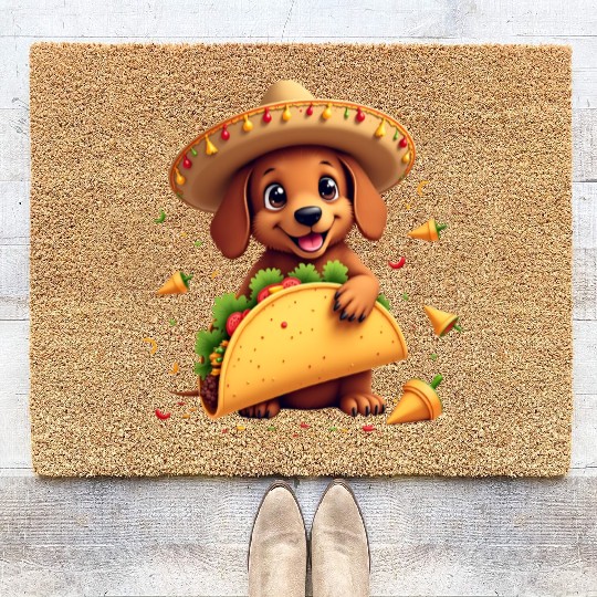 Taco Puppy Fiesta Sombrero Fun Cinco de mayo Coir Doormats