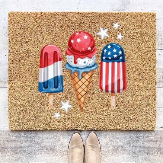 Patriotic Ice Cream and Popsicles with Stars Coir Doormats