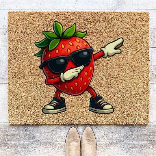 Funny Dabbing Strawberry With Sunglasses Coir Doormats