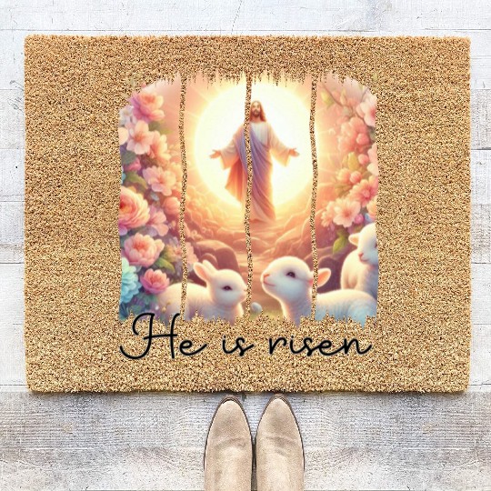 Easter Day Jesus He is risen Coir Doormats