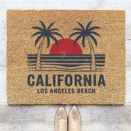Trendy Los Angeles California Palm Tree Beach Suns Coir Doormats