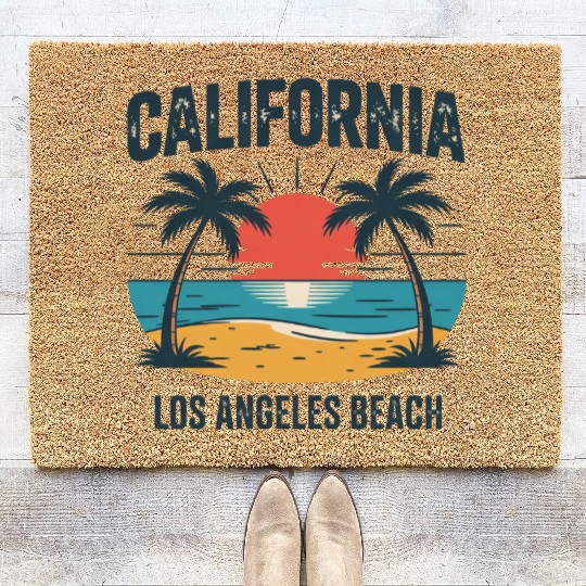 Trendy Los Angeles California Palm Tree Beach Suns Coir Doormats
