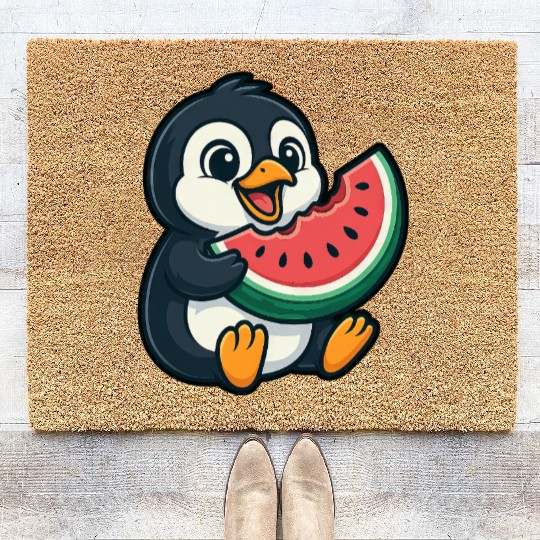 Penguin with Watermelon Summer Fruit Coir Doormats