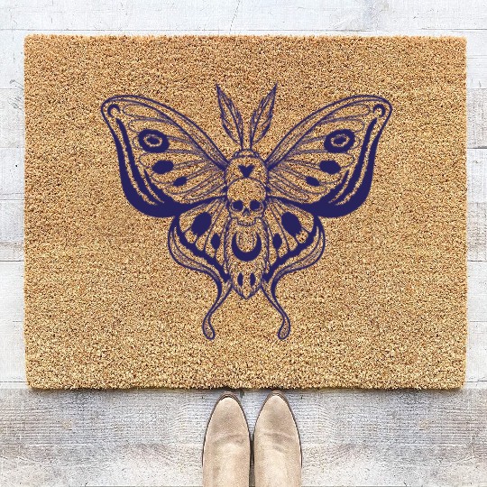 Dark Moth with Skull – Gothic Mystical Art Coir Doormats