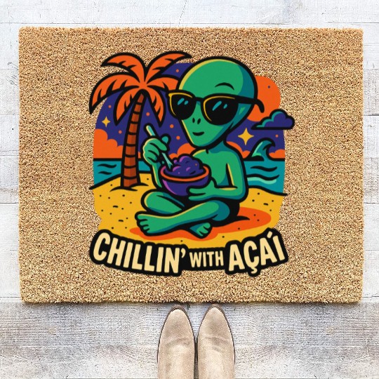 ALIEN ON THE BEACH Coir Doormats