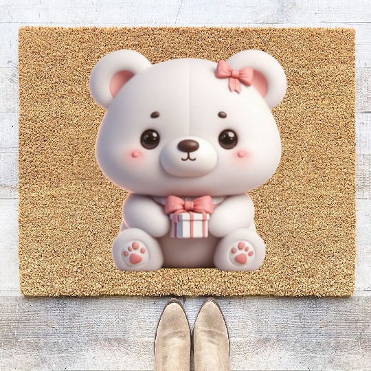 Sweet Teddy Bear and Gift Box Coir Doormats