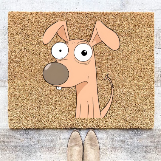 Goofy Cartoon Dog with Bulging Eyes Coir Doormats