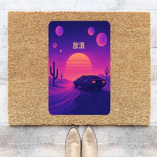 Wanderlust Drive – Retro Vaporwave Desert Coir Doormats