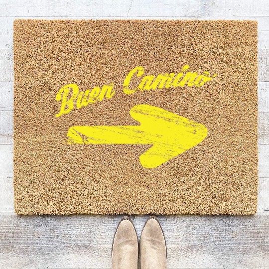 Way of St. James buen camino yellow arrow Coir Doormats