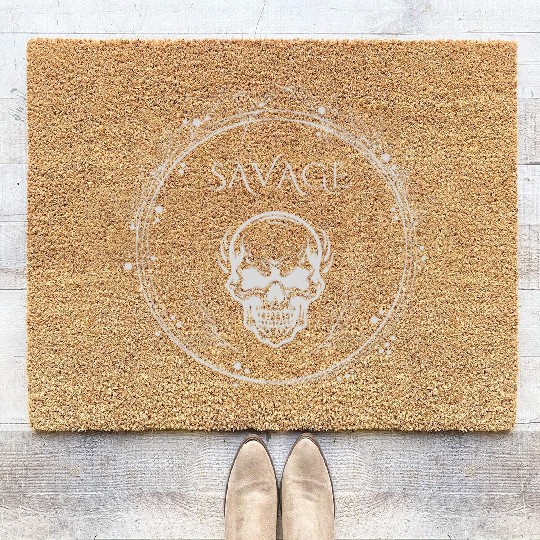 "Savage Skull Circle – Dark Gothic Tribal Coir Doormats