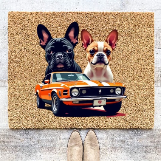 French Bulldogs with Classic Muscle Car – Retro Vi Coir Doormats