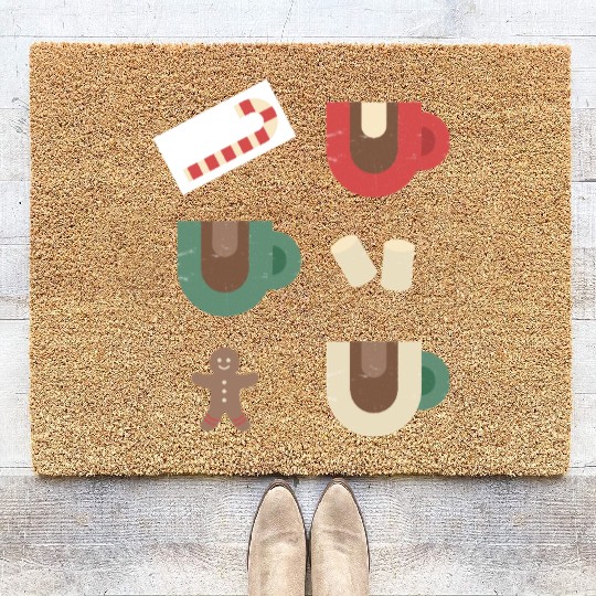 Cute Retro Hot Cocoa Christmas Mug Design Coir Doormats