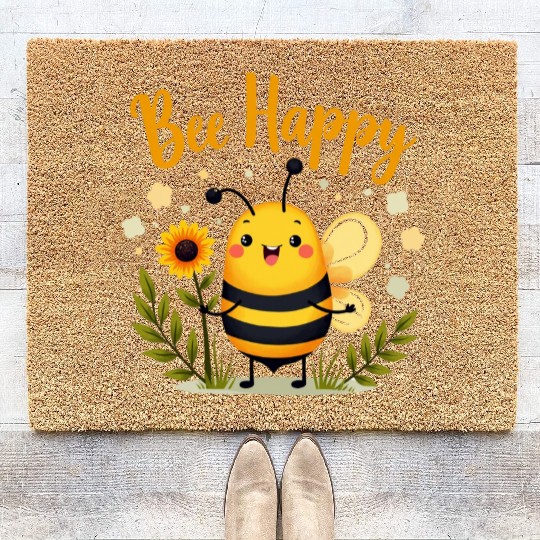 Happy Beekeeping Bee with Sunflower Joy Coir Doormats