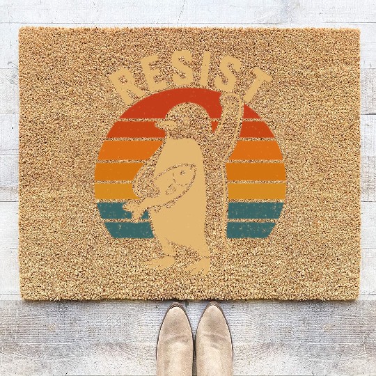 Funny Protest Against Tariffs Resist Penguin Coir Doormats