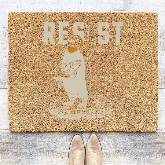 Funny Protest Against Tariffs Resist Penguin Coir Doormats